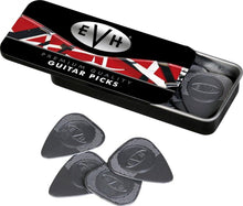 Charger l'image dans la galerie, EVH guitar picks in collector's tin with Frankenstrat design and EVH logo