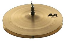 Load image into Gallery viewer, SABIAN 14" AA Rock Hi Hat Cymbals in natural finish with stand mount and logo visible