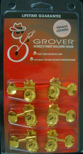 Load image into Gallery viewer, Grover Vintage Locking SD90 3 Per Side Gold Machine Heads, Metal Buttons 533G