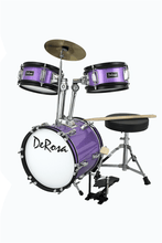 Charger l'image dans la galerie, De Rosa USA 3 piece purple junior drum set for kids with stool and cymbal