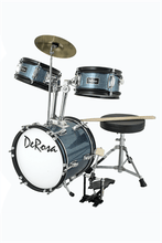 Load image into Gallery viewer, De Rosa USA 3 Piece 12-inch kid's junior drum set with bass drum, snare, tom, cymbal, stool, and pedal