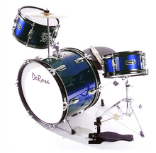 Load image into Gallery viewer, De Rosa USA 3 piece 16" junior kid's drum set with birch wood shells, cymbal, stool, and drumsticks.