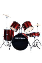 Load image into Gallery viewer, Huntington USA 5 Piece Drum Kit full size red drum set with cymbals and hardware