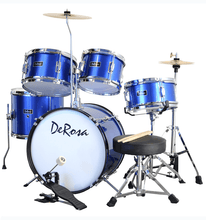Load image into Gallery viewer, De Rosa USA 5 piece 16" kid's junior drum set with birch wood shells and adjustable stool