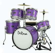 Charger l'image dans la galerie, De Rosa USA 5 Piece 16" purple junior kids drum set with birch wood shells and metal hardware