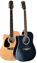 Charger l'image dans la galerie, Two Glen Burton USA deluxe acoustic electric guitars with cutaway, one natural wood finish and one black finish, shown side by side
