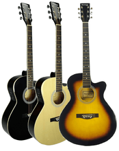 Charger l'image dans la galerie, Huntington USA Semi Acoustic Electric Guitar trio in black, natural, and sunburst finishes showing cutaway design and steel strings.