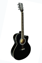 Charger l'image dans la galerie, Huntington USA semi acoustic electric guitar with cutaway in black finish and 3 band active EQ pickup system