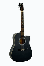 Load image into Gallery viewer, Huntington USA Cutaway black dreadnought acoustic guitar with steel strings and maple fingerboard