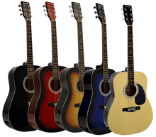 Charger l'image dans la galerie, Huntington USA Dreadnought Guitar full size acoustic steel string guitars in various colors with chrome tuners and maple fingerboards