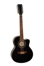 Load image into Gallery viewer, De Rosa USA 12 string thin line acoustic electric guitar with cutaway black finish