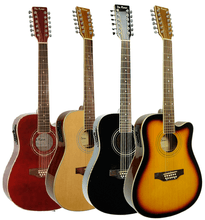 Charger l'image dans la galerie, Four De Rosa 12 string cutaway dreadnought acoustic electric guitars in various finishes including red, natural wood, black, and sunburst