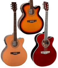 Charger l'image dans la galerie, Glen Burton USA 6 string jumbo body acoustic electric cutaway guitars in sunburst, natural, and red finishes