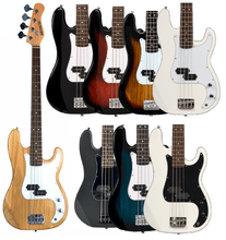 Load image into Gallery viewer, Huntington USA Outlaw 4 string precision electric bass guitars in various colors including natural wood, black, sunburst, and white