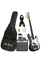 Charger l'image dans la galerie, Glen Burton USA solid body 4-string electric bass guitar combo with amplifier, gig bag, strap, picks, tuner, and cable.