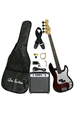 Charger l'image dans la galerie, Glen Burton USA solid body 4 string electric bass guitar combo package with amplifier, gig bag, strap, tuner, picks, cable, and extra strings