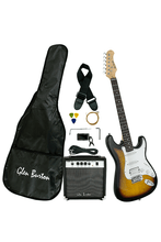 Charger l'image dans la galerie, Glen Burton USA Strat style electric guitar package with amp, tuner, gig bag, strap, cable, picks, and extra strings in sunburst finish