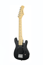 Load image into Gallery viewer, Black De Rosa kids electric guitar with built-in speaker and maple neck against white background