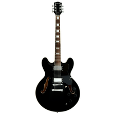 Load image into Gallery viewer, Glen Burton Memphis 335 style semi hollow body electric guitar in black with rosewood fingerboard and humbucker pickups