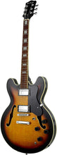 Load image into Gallery viewer, Glen Burton Memphis semi hollow body electric guitar in tobacco sunburst finish with rosewood fingerboard and dual humbucker pickups