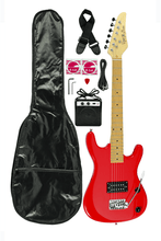 Charger l'image dans la galerie, DeRosa USA Viper Junior 3/4 scale red electric guitar combo pack with amp, gig bag, strap, cables, and accessories