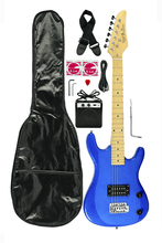 Charger l'image dans la galerie, DeRosa USA Viper Junior 3/4 scale blue electric guitar combo package with amp, gig bag, strap, picks, and accessories for kids