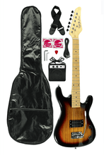 Charger l'image dans la galerie, DeRosa USA Viper Junior ¾ scale electric guitar combo with amplifier, gig bag, strap, picks, and accessories in sunburst finish