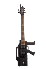 Charger l'image dans la galerie, Glen Burton USA AK47 electric guitar shaped like a black machine gun with dual humbucker pickups and anodized hardware