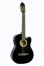 Charger l'image dans la galerie, Huntington USA Cutaway black acoustic electric classical guitar with nylon strings and 3-band EQ system