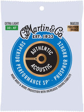 Charger l'image dans la galerie, Martin Authentic Acoustic superior performance extra light phosphor bronze guitar strings set 10-47 for enhanced tuning stability and corrosion resistance