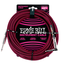 Charger l'image dans la galerie, ERNIE BALL 25' BRAIDED STRAIGHT / ANGLE INSTRUMENT CABLE - BLACK / RED P06062-(6710050259138)