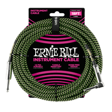 Charger l'image dans la galerie, ERNIE BALL 18' BRAIDED STRAIGHT / ANGLE INSTRUMENT CABLE - BLACK / GREEN P06082-(6704898048194)
