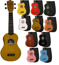 Charger l'image dans la galerie, Hula Beach USA colorful soprano ukuleles with basswood body, rosewood fingerboard, and nylon gig bag in nine colors