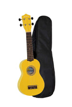 Charger l'image dans la galerie, Hula Beach USA colorful soprano ukulele with basswood body, rosewood fingerboard, and black nylon gig bag