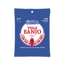 Load image into Gallery viewer, Martin V730 Vega 5 string banjo nickel medium wound strings packaging blue and white design