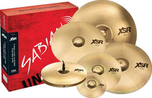 Charger l'image dans la galerie, SABIAN XSR5007SB cymbal set with 6-piece drum cymbals including splash, hats, crashes, and ride with red SABIAN box