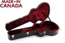 Load image into Gallery viewer, Deluxe Arch Top Hardshell acoustic guitar case with plush burgundy interior and heavy-duty black exterior made in Canada