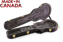Charger l'image dans la galerie, Open Hardshell Les Paul electric guitar case with plush gray interior and black exterior made in Canada