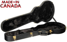 Charger l'image dans la galerie, Deluxe Arch Top Hardshell Les Paul electric guitar case with plush interior, heavy vinyl exterior, and gold hardware, made in Canada