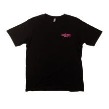 Load image into Gallery viewer, Ernie Ball Logo T-Shirt black with pink logo on chest
