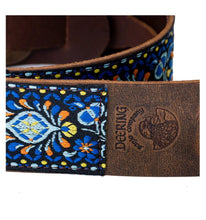 Charger l'image dans la galerie, DEERING S-RETRO-EO RETRO LEATHER CRADLE BANJO STRAP - FLORAL BLUE
