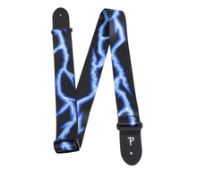 Load image into Gallery viewer, 2” BLUE LIGHTNING BOLT DESIGN ON POLYESTER GUITAR STRAP

