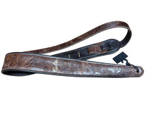 Load image into Gallery viewer, Godin Brown Embossed Leather Felt Padded Guitar Strap 052875
