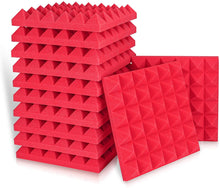 Load image into Gallery viewer, Red Acoustic Studio Panel Foam Pyramid Wedges 2" X 12" X 12" Sound-Proofing, Sound Absorption
