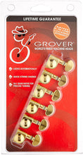 Load image into Gallery viewer, Grover 406GL6 Mini Locking Rotomatics with Round Button - Guitar Machine Heads, 6-in-Line, Bass Side (Left) - Gold
