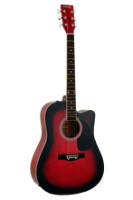 Charger l'image dans la galerie, Huntington USA Cutaway Dreadnought acoustic guitar with red sunburst finish and steel strings
