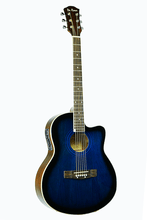 Charger l'image dans la galerie, De Rosa USA cutaway acoustic-electric thin body guitar in blue with rosewood fingerboard and active 4-band EQ system
