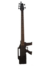 Load image into Gallery viewer, Glen Burton USA AK475 5-string electric bass guitar shaped like a machine gun with black anodized hardware and dual single coil pickups
