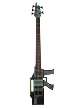 Load image into Gallery viewer, Glen Burton USA AK475 5 string electric bass guitar shaped like a machine gun with dual single coil pickups and black anodized hardware

