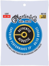 Charger l'image dans la galerie, MARTIN MA140 LIGHT 12 - 54 BRONZE 80/20 CORDES DE GUITARE SP® AUTHENTIC ACOUSTIC SUPERIOR PERFORMANCE
